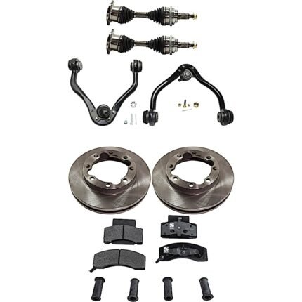 JC Whitney 8-Piece Kit Front, Driver and Passenger Side Axle Assembly with Brake Discs, Brake Pad Set, and Control Arms, For Models with Dual Rear Wheel