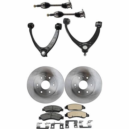 JC Whitney 8-Piece Kit Front, Driver and Passenger Side Axle Assembly, Four Wheel Drive, Includes Brake Discs, Brake Pad Sets, and Control Arms