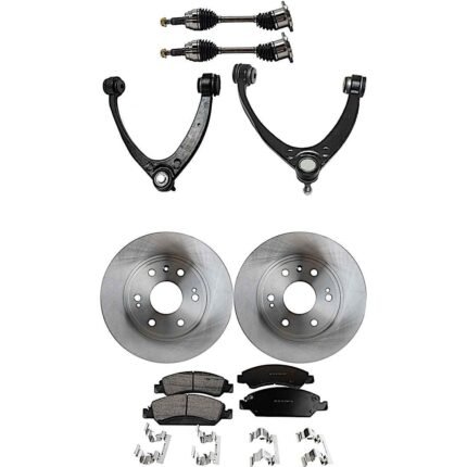 JC Whitney 8-Piece Kit Front, Driver and Passenger Side Axle Assembly with Brake Discs, Brake Pad Set, and Control Arms
