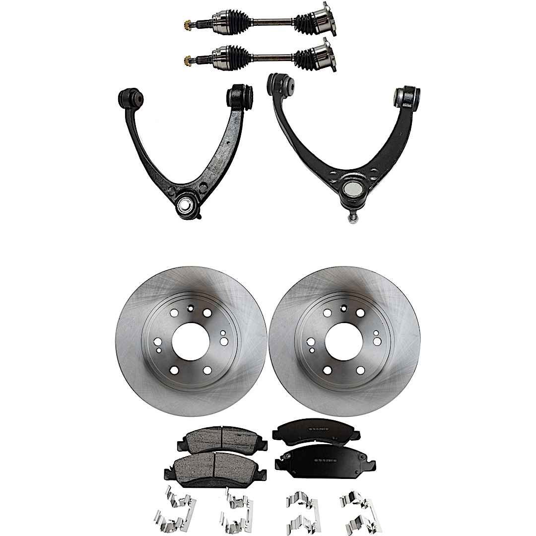 kit-j060222-083_1.jpg JC Whitney 8-Piece Kit Front, Driver and Passenger Side Axle Assembly with Brake Discs, Brake Pad Set, and Control Arms - Image 1
