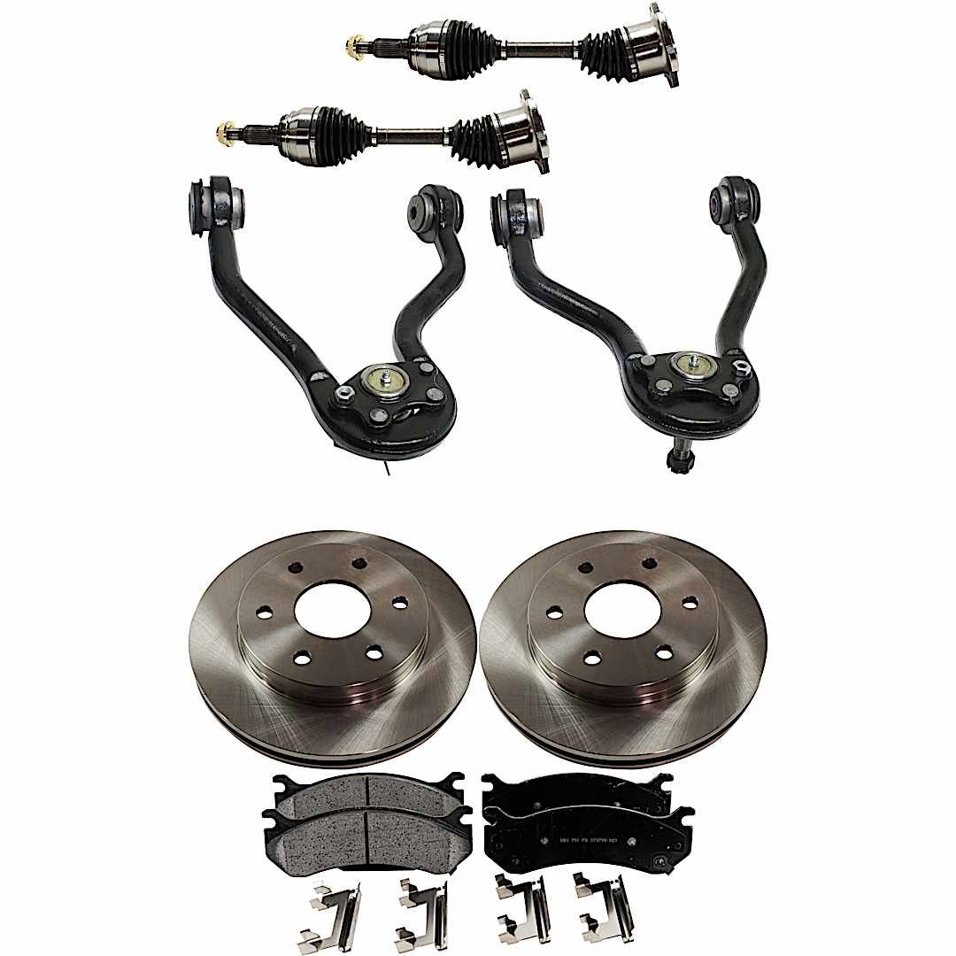 kit-j060222-088_1.jpg JC Whitney 8-Piece Kit Front, Driver and Passenger Side Axle Assembly with Brake Discs, Brake Pad Set, and Control Arms - Image 1