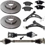 JC Whitney 8-Piece Kit Front Axle Assembly with Brake Discs, Brake Pad Set, and Control Arms, Diesel, Sedan, Front Wheel Drive, Automatic Dual Clutch Transmission