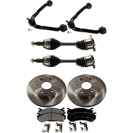 JC Whitney 8-Piece Kit Front Axle Assembly with Brake Discs, Brake Pad Set, and Control Arms, 2 Wheel Steering