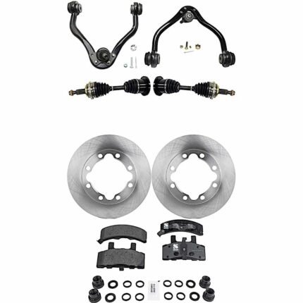 JC Whitney 8-Piece Kit Front Driver and Passenger Side Axle Assembly with Brake Discs, Brake Pad Set, and Control Arms, Four Wheel Drive