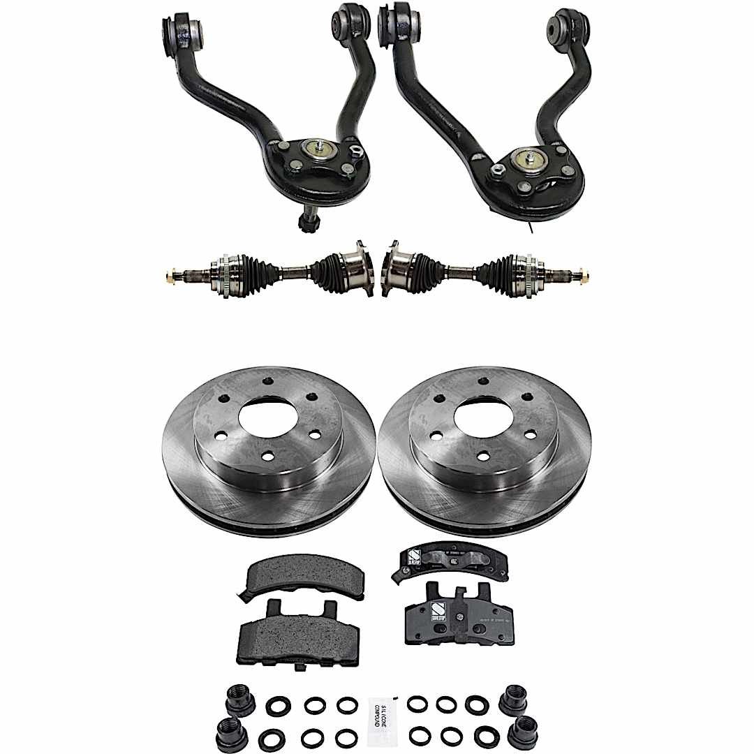kit-j061522-042_1.jpg JC Whitney 8-Piece Kit Front Axle Assembly with Brake Discs, Brake Pad Set, and Control Arms, Four Wheel Drive - Image 1