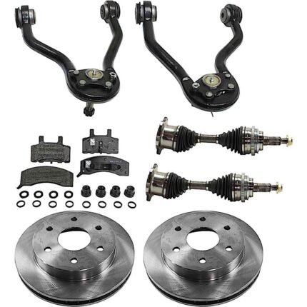 JC Whitney 8-Piece Kit Front, Driver and Passenger Side Axle Assembly with Brake Discs, Brake Pad Set, and Control Arms