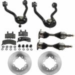 JC Whitney 8-Piece Kit Front, Driver and Passenger Side Axle Assembly with Brake Discs, Brake Pad Set, and Control Arms