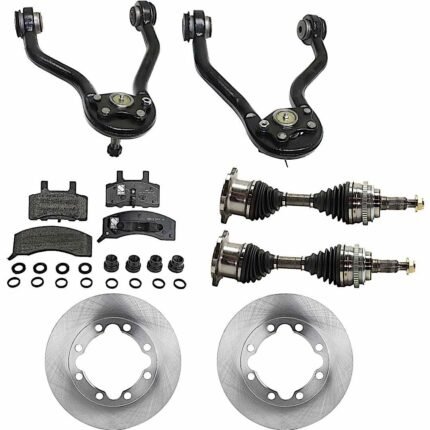JC Whitney 8-Piece Kit Front, Driver and Passenger Side Axle Assembly with Brake Discs, Brake Pad Set, and Control Arms