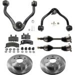 JC Whitney 8-Piece Kit Front, Driver and Passenger Side Axle Assembly with Brake Discs, Brake Pad Set, and Control Arms, Four Wheel Drive