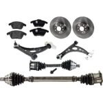 JC Whitney 8-Piece Kit Front Axle Assembly, includes (2) Axle Assembly, (2) Brake Disc, (1) Brake Pad Set, and (2) Control Arm, Sedan, Diesel, Automatic Transmission, Secondary Design