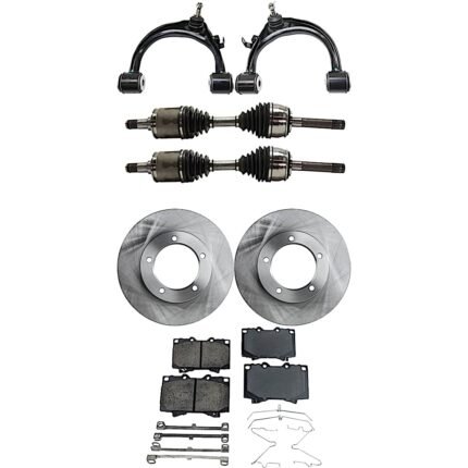JC Whitney 8-Piece Kit Front Axle Assembly, Four Wheel Drive, Includes Brake Discs, Brake Pad Sets, and Control Arms