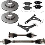 JC Whitney 8-Piece Kit Front Axle Assembly with Brake Discs, Brake Pad Set, and Control Arms, Diesel, Front Wheel Drive, Automatic Dual Clutch Transmission