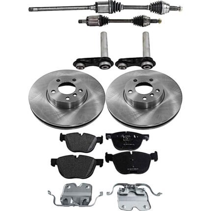 JC Whitney 8-Piece Kit Front Axle Assembly with Brake Discs, Brake Pad Set, and Control Arms, Rear Arm to Knuckle