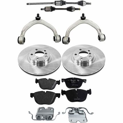 JC Whitney 8-Piece Kit Front Axle Assembly, All Wheel Drive, Includes Brake Discs, Brake Pad Sets, and Control Arms