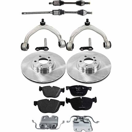 JC Whitney 10-Piece Kit Front Axle Assembly, All Wheel Drive, Rear Arm to Knuckle, Includes Brake Discs, Brake Pad Sets, and Control Arms