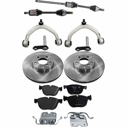 JC Whitney 10-Piece Kit Front Axle Assembly, All Wheel Drive, Rear Arm to Knuckle, Includes Brake Discs, Brake Pad Sets, and Control Arms