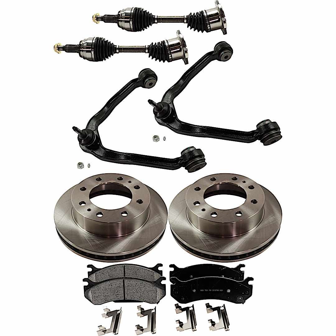 kit-j062422-486_1.jpg JC Whitney 8-Piece Kit Front Axle Assembly, includes (2) Axle Assembly, (2) Brake Disc, (1) Brake Pad Set, and (2) Control Arm, Crew Cab Pickup - Image 1