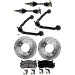 JC Whitney 8-Piece Kit Front Axle Assembly with Brake Discs, Brake Pad Set, and Control Arms, Heavy Duty