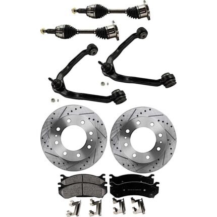 JC Whitney 8-Piece Kit Front Axle Assembly with Brake Discs, Brake Pad Set, and Control Arms, Heavy Duty