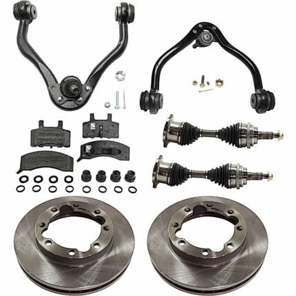 JC Whitney 8-Piece Kit Front, Driver and Passenger Side Axle Assembly with Brake Discs, Brake Pad Set, and Control Arms