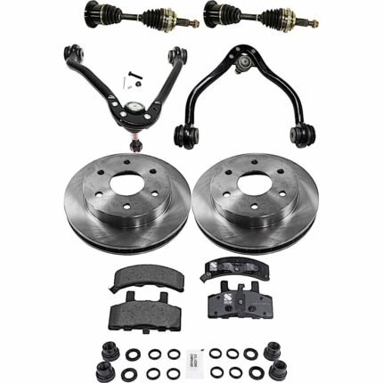 JC Whitney 8-Piece Kit Front Driver and Passenger Side Axle Assembly, Includes Brake Discs, Brake Pad Sets, and Control Arms