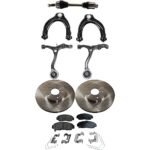 JC Whitney 9-Piece Kit Front, Passenger Side Axle Assembly with Brake Discs, Brake Pad Sets, and Control Arms, Front Wheel Drive