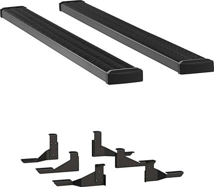 Luverne 415088-401113 7 in. Grip Step Series Running Boards, Powdercoated Textured Black Non-Powered Aluminum Set of 2