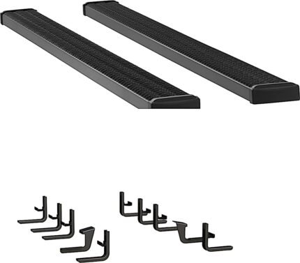 Luverne 415098-401475 7 in. Grip Step Series Running Boards, Powdercoated Textured Black Non-Powered Aluminum Set of 2