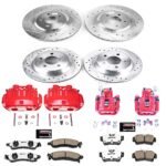 Powerstop KC1305D-26 Front and Rear Brake Disc and Caliper Kit, Cross-drilled and Slotted 5 Lugs 296 mm Red Powdercoat Caliper, Carbon Fiber Ceramic, Z26 Street Warrior Carbon-Fiber Ceramic Series - Image 5