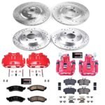 Powerstop KC1305D Front and Rear Brake Disc and Caliper Kit, Cross-drilled and Slotted 5 Lugs 296 mm Red Powdercoat Caliper, Carbon Fiber Ceramic, Z23 Evolution Sport Series - Image 4