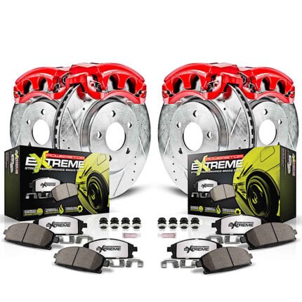 Powerstop 4-Wheel Set Power Stop&reg; KC2281-26 Front and Rear Z26 Muscle Carbon-Fiber Ceramic Brake Pad, Drilled & Slotted Rotor and Caliper Kit