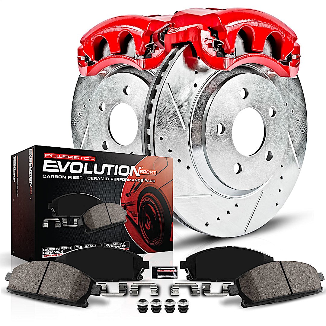 p15kc3015_1.jpg Powerstop 2-Wheel Set Power Stop® KC3015 Front Z23 Daily Carbon-Fiber Ceramic Brake Pad, Drilled & Slotted Rotor and Caliper Kit - Image 1