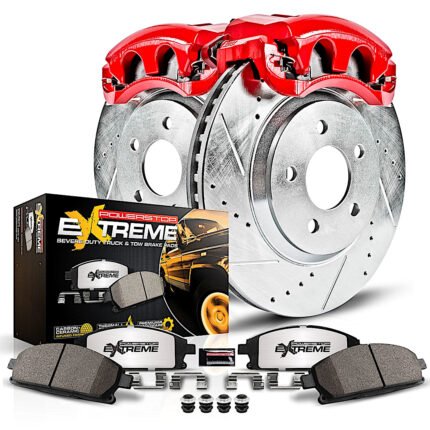 Powerstop 2-Wheel Set Power Stop&reg; KC4713A-36 Front Z36 Z36 Truck Carbon-Fiber Ceramic Brake Pad, Drilled & Slotted Rotor + Calipers