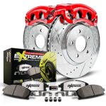 Powerstop KC6534-26 Front Brake Disc and Caliper Kit, Cross-drilled and Slotted 5 Lugs 344.8 mm, Carbon Fiber Ceramic, Z26 Street Warrior Carbon-Fiber Ceramic Series