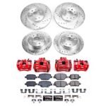 Powerstop KC7557 Front and Rear Brake Disc and Caliper Kit, Cross-drilled and Slotted 5 Lugs 288.2 mm Powdercoated red, Carbon Fiber Ceramic - Image 10