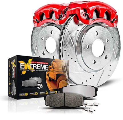 Powerstop 2-Wheel Set Power Stop&reg; KC7943-36 Rear Z36 Z36 Truck Carbon-Fiber Ceramic Brake Pad, Drilled & Slotted Rotor + Calipers