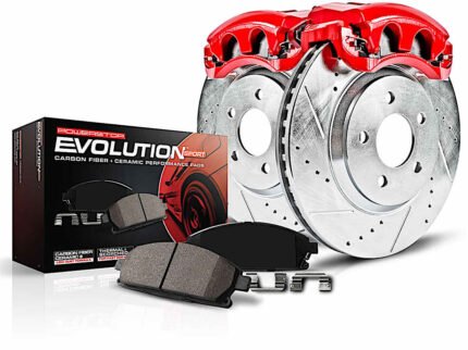 Powerstop 2-Wheel Set Power Stop&reg; KC7943 Rear Z23 Daily Carbon-Fiber Ceramic Brake Pad, Drilled & Slotted Rotor and Caliper Kit