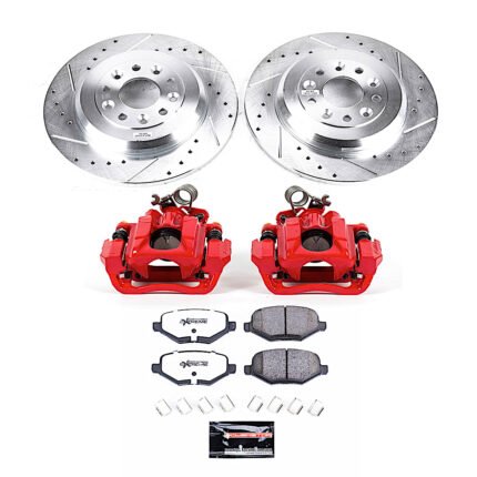 Powerstop KC8846A-36 Rear Brake Disc and Caliper Kit, Cross-drilled and Slotted 5 Lugs 330 mm Powdercoated red, Carbon Fiber Ceramic, Z36 Extreme Truck And Tow