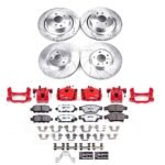 Powerstop KC9063-26 Front and Rear, Driver or Passenger Side Brake Disc and Caliper Kit, Cross-drilled and Slotted 5 Lugs 330 mm Red Powdercoat Caliper, Carbon Fiber Ceramic