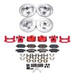 Powerstop KC9063 Front and Rear, Driver or Passenger Side Brake Disc and Caliper Kit, Cross-drilled and Slotted 5 Lugs 330 mm Red Powdercoat Caliper, Carbon Fiber Ceramic, Z23 Evolution Sport Series