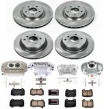 Powerstop KCOE4488A Front and Rear Brake Disc and Caliper Kit, Plain Surface 5 Lugs 322 mm Natural, Ceramic, Z17 OE Replacement