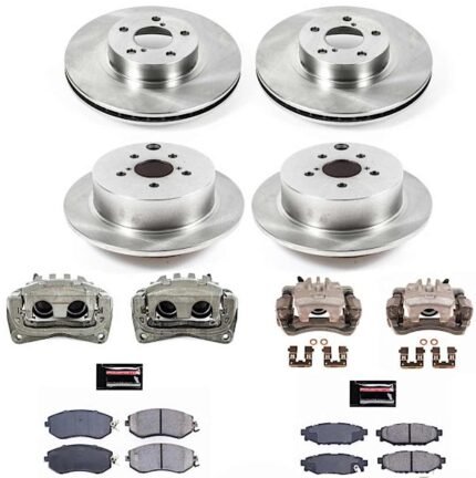 Powerstop KCOE6113 Front and Rear Brake Disc and Caliper Kit, Plain Surface 5 Lugs 274 mm Natural, Ceramic, Z17 OE Replacement