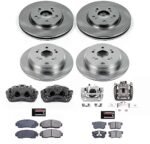 Powerstop KCOE6305 Front and Rear Brake Disc and Caliper Kit, Plain Surface 5 Lugs 296 mm Natural Caliper, Ceramic, AWD, Z17 OE Replacement