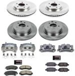 Powerstop KCOE7584 Front and Rear Brake Disc and Caliper Kit, Plain Surface 5 Lugs 308 mm Natural Caliper, Ceramic, Z17 OE Replacement