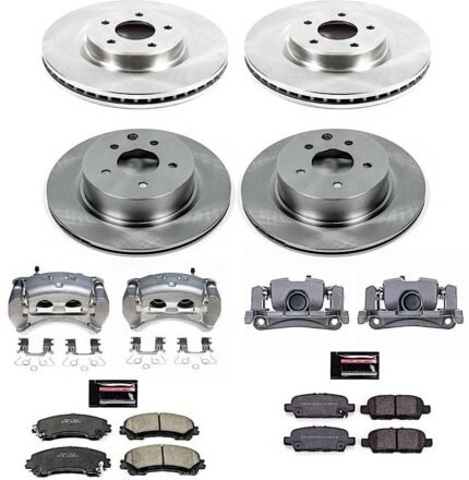 Powerstop KCOE7584 Front and Rear Brake Disc and Caliper Kit, Plain Surface 5 Lugs 308 mm Natural Caliper, Ceramic, Z17 OE Replacement