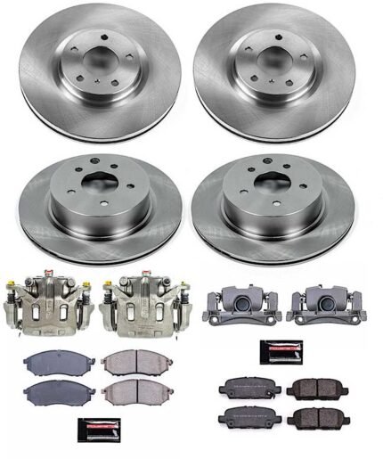 Powerstop KCOE8060A Front and Rear Brake Disc and Caliper Kit, Plain Surface 5 Lugs 308 mm Natural Caliper, Ceramic, Z17 OE Replacement