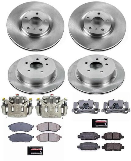 Powerstop KCOE8061A Front and Rear Brake Disc and Caliper Kit, Plain Surface 5 Lugs 308 mm Natural Caliper, Ceramic, Z17 OE Replacement