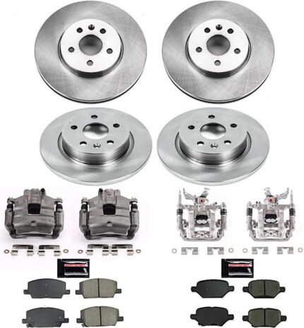 Powerstop KCOE8505 Front and Rear Brake Disc and Caliper Kit, Plain Surface 5 Lugs 268 mm Natural, Ceramic, Z17 OE Replacement