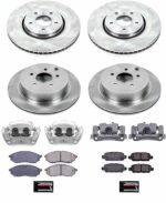 Powerstop KCOE8878 Front and Rear Brake Disc and Caliper Kit, Plain Surface 5 Lugs 308 mm Natural Caliper, Ceramic, Z17 OE Replacement