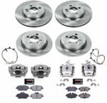 Powerstop KCOE8914 Front and Rear Brake Disc and Caliper Kit, Plain Surface 4 Lugs 258.8 mm Natural Caliper, Ceramic, Z17 OE Replacement